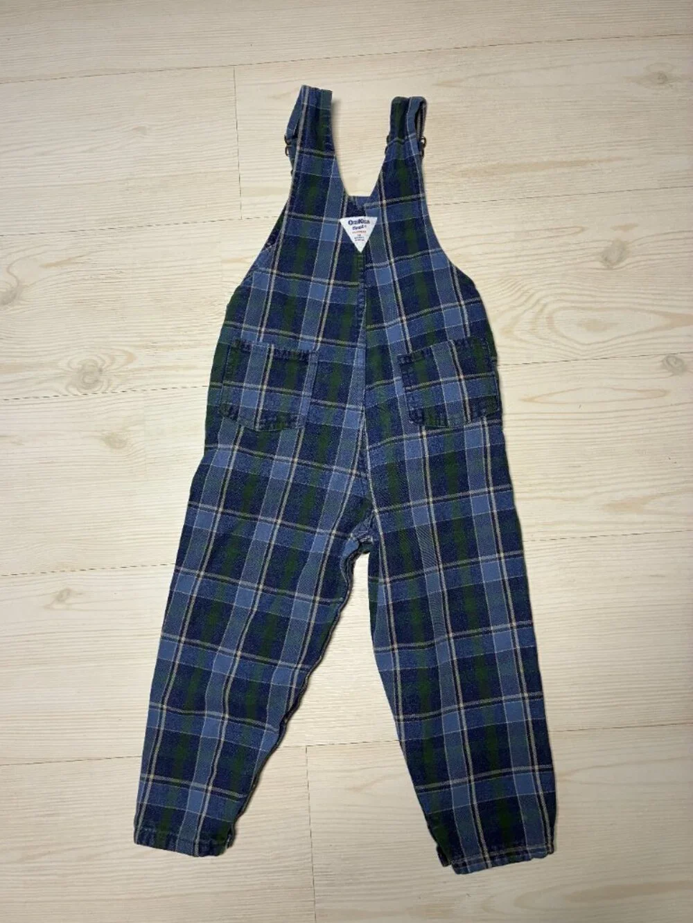 Vintage OshKosh B'gosh Plaid Overalls 24M Blue Green Tartan ength as your toddle